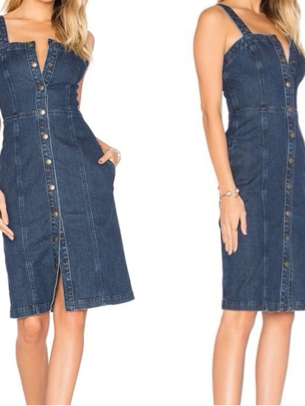 Ag Adriano Goldschmied Dark Blue Denim Button-Front Midi Dress